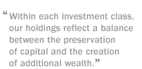 Within each investment class, our holdings reflect a balance between the preservation of capital and the creation of additional wealth.